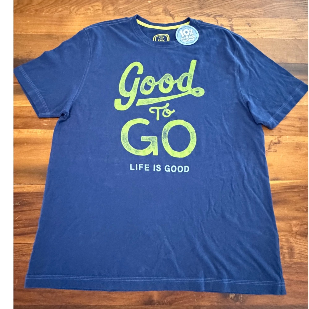 Life is Good Mens Large Blue Good To Go Graphic T-Shirt Classic Fit Cotton NWT